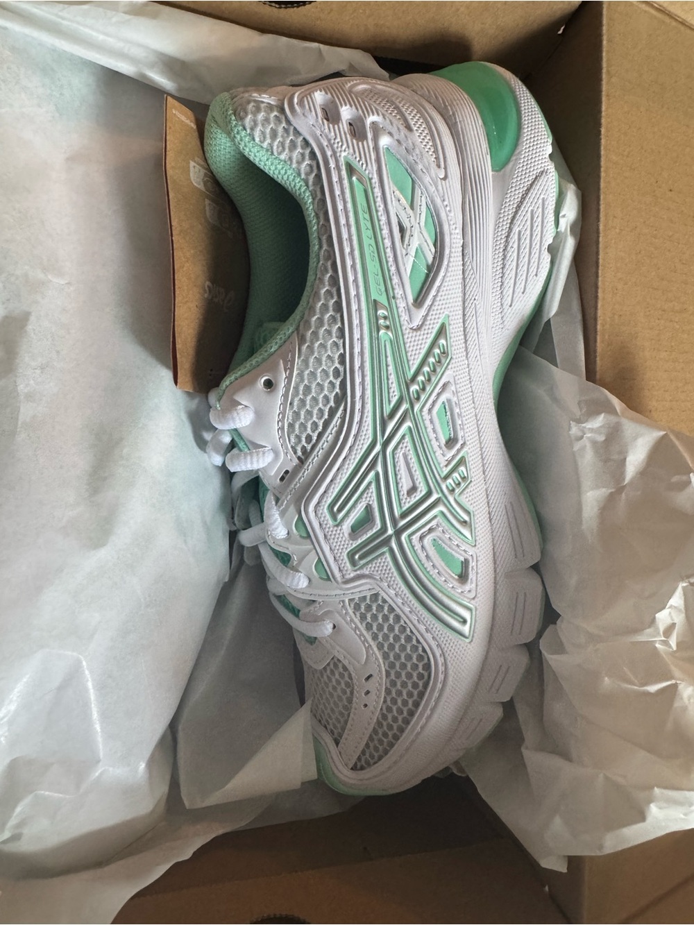 Asics White and Mint Green Women's Athletic Running Shoe